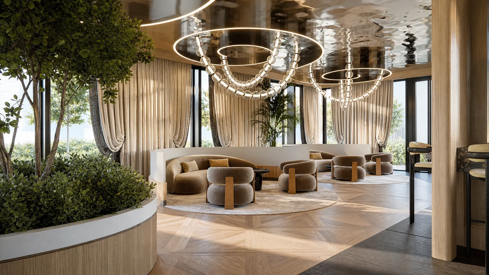 Wizualizacja lobby i strefy wypoczynku w Aparthotel Natura Resort